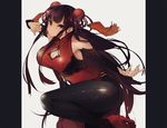  :/ bad_id bad_twitter_id bare_shoulders bell black_legwear breasts character_request cleavage cleavage_cutout copyright_request dress hair_ornament jingle_bell large_breasts leg_up letterboxed long_hair pantyhose red_dress red_eyes shu-cem solo 