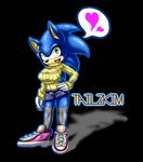 &lt;3 2015 big_breasts blue_fur breasts clothed clothing crossgender female fur gloves green_eyes navel open_mouth sega shadow shoes shorts skimpy socks sonic_(series) sonic_the_hedgehog speech_bubble sweater tailzkim tan_fur teeth tongue video_games 