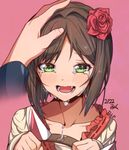  animal_ears bad_id bad_pixiv_id blush brown_hair cat_day cat_ears character_name commentary_request crying dated disembodied_limb erere fake_animal_ears fang flower green_eyes hair_flower hair_ornament hairband hairband_removed happy_birthday idolmaster idolmaster_cinderella_girls maekawa_miku open_mouth paw_pose petting short_hair smile solo_focus tears 