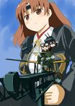  aircraft airplane brown_eyes brown_hair chiyoda_(kantai_collection) fairy_(kantai_collection) headband kantai_collection scamp_(scamp_f16) short_hair solo 