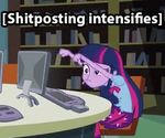  animated book clothed clothing computer doing_it_wrong equestria_girls friendship_is_magic hair human library mammal meme my_little_pony purple_hair purple_skin reaction_image sitting text twilight_sparkle_(eg) twilight_sparkle_(mlp) two_tone_hair unknown_artist 