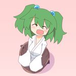  bucket closed_eyes green_hair hair_bobbles hair_ornament happy in_bucket in_container kakinoki_mikan_(kari) kisume open_mouth short_hair smile solo touhou twintails 