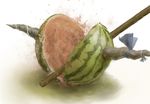  bad_pixiv_id food fruit horns ibuki_suika ibuki_suika_(watermelon) no_humans pun suikawari touhou wamtail watermelon 