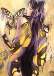  black_hair blood bodypaint bug butterfly eating insect long_hair nude original shuka_(taupe) solo traditional_media very_long_hair watercolor_(medium) 