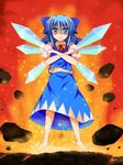  :&lt; barefoot blue_eyes blue_hair cirno crossed_arms kotsuka midriff navel solo touhou wings 