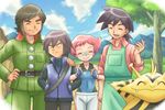  3boys arm_grab bandaid brothers cloud day electabuzz gen_1_pokemon gym_leader jindai_(pokemon) mountain multiple_boys pokemoa pokemon pokemon_(anime) pokemon_(creature) pokemon_ag pokemon_dp_(anime) reiji_(pokemon) shinji_(pokemon) siblings sky smile sumomo_(pokemon) 