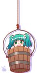  bucket green_eyes green_hair in_bucket in_container kairakuen_umenoka kisume short_hair solo touhou twintails wooden_bucket 