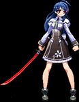  ahoge animated animated_gif bare_legs blue_hair boots dress idle_animation long_hair lowres mitonoya_saki pixel_art solo sprites standing sugeno_tomoaki sword vanguard_princess weapon 