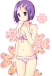  bikini blush breasts chany cleavage frills hair_ornament hairclip medium_breasts navel purple_eyes purple_hair sairenji_haruna short_hair side-tie_bikini solo swimsuit thigh_gap to_love-ru 