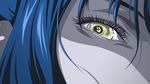  16:9 1girl blue_hair close-up death_note eye eyes face female highres misora_naomi shadow solo wallpaper yellow_eyes 