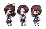  :d anegasaki_nene azuma_torazou bag blush brown_hair buckle chibi kobayakawa_rinko looking_at_viewer love_plus mole mole_under_eye multiple_girls open_mouth school_bag school_uniform short_hair simple_background smile standing takane_manaka thighhighs white_background white_legwear zettai_ryouiki 