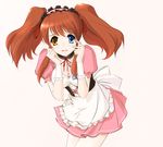  asahina_mikuru brown_hair contact_lens corset heterochromia kuuyuu long_hair solo suzumiya_haruhi_no_yuuutsu twintails waitress 