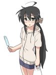  ahoge bad_id bad_pixiv_id black_eyes black_hair food glasses izumi_konata kurokona lucky_star mole mole_under_eye ponytail popsicle solo suzumiya_annko 