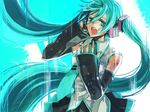  aqua_eyes aqua_hair aqua_nails detached_sleeves hatsune_miku headphones headset imori long_hair nail_polish necktie open_mouth skirt solo tears twintails very_long_hair vocaloid 