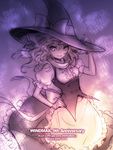  an2a hand_on_hip hat hat_tip kirisame_marisa monochrome smile solo touhou witch_hat 