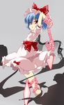  barefoot bat_wings blue_hair chain hat mamo_williams red_eyes remilia_scarlet short_hair solo touhou wings 