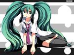 bad_id bad_pixiv_id glasses green_eyes green_hair hatsune_miku long_hair necktie solo thighhighs twintails very_long_hair vocaloid watch wristwatch xhacox 
