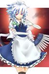  bad_id bad_pixiv_id braid elbow_gloves ginji74 gloves izayoi_sakuya knife maid moon red_eyes short_hair silver_hair solo thighhighs touhou twin_braids 