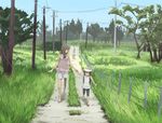 bad_id bad_pixiv_id brown_hair day fence hair_ornament hairclip hat holding_hands multiple_girls original outdoors penpen_(penpen1942) power_lines sandals scenery shorts 