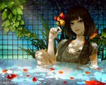  bad_id bad_pixiv_id brown_hair grey_eyes hands original petals solo suda_ayaka 