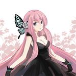  bad_id bad_pixiv_id breasts butterfly_hair_ornament cleavage dress gloves hair_ornament large_breasts long_hair magnet_(vocaloid) megurine_luka pink_hair solo tsukii vocaloid 