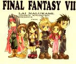  3boys 3girls aerith_gainsborough armor black_hair black_hari blonde_hair blue_eyes boots bow cape cloud_strife couple dress female final_fantasy final_fantasy_vii fingerless_gloves gloves headband long_hair male multiple_boys multiple_girls red_eyes standing suspenders tifa_lockhart turtleneck uniform vincent_valentine yuffie_kisaragi zack_fair 