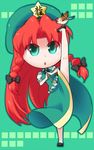  aqua_eyes axe_kick bird bird_on_leg braid chibi china_dress chinese_clothes dress eurasian_tree_sparrow hat high_kick hong_meiling kanami_yuu kicking long_hair red_hair solo sparrow touhou twin_braids 