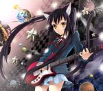  animal_ears bad_id bad_pixiv_id black_hair cat_ears cocoon_(loveririn) guitar instrument k-on! long_hair nakano_azusa school_uniform skirt solo tail twintails very_long_hair yellow_eyes 