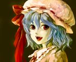  bad_id bad_pixiv_id blue_hair fangs hat hisa pale_skin red_eyes remilia_scarlet ribbon smile solo touhou 