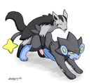  2014 all_fours anal blush doggystyle duo erection eyes_closed feral from_behind kyoushiro luxray male male/male mightyena nintendo open_mouth penis plain_background pok&eacute;mon sex signature tongue tongue_out video_games white_background 