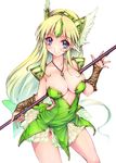 1girl armor blonde_hair blue_eyes breasts cleavage collarbone jewelry large_breasts long_hair necklace polearm riesz seiken_densetsu seiken_densetsu_3 solo spear weapon 