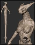  3d anthro cgi claws fangs female grey_background guild_wars guild_wars_2 horn krait model model_sheet naga plain_background reptile scalie sharp_teeth solo teeth video_games 