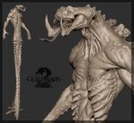  3d anthro biceps cgi claws fangs grey_background guild_wars guild_wars_2 horn krait model model_sheet naga nude plain_background reptile scalie sharp_teeth solo teeth video_games 