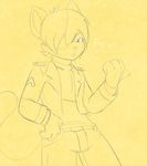  2014 anthro clothed clothing eye_patch eyewear feline hair jacket mammal munks plain_background pose sketch solo 