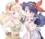  apron blonde_hair blue_eyes blue_hair breasts curly_hair dark_blue_hair dragon_ball dragon_ball_(classic) drawr dress dual_persona fingerless_gloves gloves green_eyes hair_ornament hair_ribbon hand_on_hip hand_on_own_face holding johnny_(nana) long_hair looking_at_viewer lunch_(dragon_ball) medium_breasts midriff multiple_girls puffy_short_sleeves puffy_sleeves ribbon short_sleeves shorts simple_background smile tank_top white_background 