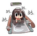  :3 akagi_(kantai_collection) bad_id bad_pixiv_id bathing brown_hair chibi countdown_timer furrowed_eyebrows holding kakuzatou_(koruneriusu) kantai_collection long_hair nude shaded_face simple_background solo sweat timestamp towel towel_on_head translation_request very_long_hair white_background white_towel 