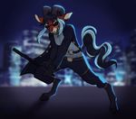  anthro baton black_hairs blue_eyes caprine cervine city coat cyborg deer equine female gloves hooves horn horse hybrid invalid_background mammal night ram rika_brighella_(character) sheep smokeplanet_(artist) standing 