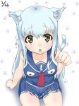 absurdres animal_ears aoki_hagane_no_arpeggio blue_hair cat_day cat_ears dated from_above green_eyes highres iona long_hair looking_at_viewer paw_pose sailor sailor_collar sitting tail yosshy815 