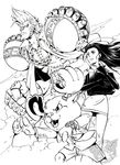  1girl 2boys female franky male monochrome multiple_boys nico_robin one_piece skirt tony_tony_chopper 