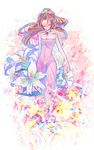  1girl aerith_gainsborough bare_shoulders brown_hair catmesi eyes_closed female final_fantasy final_fantasy_vii flower hair_ornament solo 