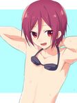  arms_up fang free! funikurikurara goggles goggles_around_neck looking_at_viewer male_focus matsuoka_rin no_nipples open_mouth red_eyes smile solo wet 