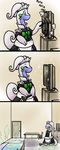  2013 apron bed bedroom bow chubby cleaning comic edofenrir feather_duster female feral goodra green_eyes inside maid maid_uniform nintendo pok&eacute;mon sad slime solo television video_games 