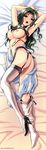  absurdres arms_up breasts dakimakura eyewear_removed garter_belt glasses green_hair highres huge_filesize jinguuji_narumi lace lace-trimmed_thighhighs large_breasts nipples no_bra no_panties shoes single_shoe solo thighhighs thighhighs_pull white_legwear yakin_byoutou 