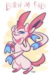  ambiguous_gender blue_eyes bow cute eeveelution english_text looking_at_viewer nintendo open_mouth pok&eacute;mon ribbons solo sylveon teeth text tongue vaporotem video_games 