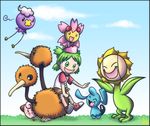  ambiguous_gender avian balloon bird blush cherrim cleffa cloud doduo drifloon eyes_closed female flora_fauna grass green_eyes green_hair hair human mammal nintendo open_mouth outside plant pok&eacute;mon sky sunflora sweat vaporotem video_games wynaut 