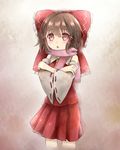  ascot bad_id bad_pixiv_id bare_shoulders bow brown_hair erio_patrol hair_bow hair_tubes hakurei_reimu highres open_mouth red_eyes scarf solo touhou younger 