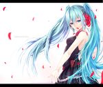  bad_id bad_pixiv_id blue_eyes blue_hair dress hatsune_miku highres letterboxed long_hair nail_polish petals solo tsurime twintails vocaloid white_background yukihama 