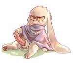  blush cave_story clothing erection fur king_(cave_story) lagomorph male mammal mimiga paws penis scar solo sonyshock video_games white_fur 