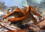  battlefield claws corpse dead debris dragon fangs feral group landscape magic_the_gathering membranous_wings official_art open_mouth quadruped scalie sharp_teeth signature smoke spread_wings svetlin_velinov teeth wings 