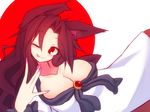  animal_ears breasts brooch brown_hair cleavage collarbone imaizumi_kagerou jewelry kuresento large_breasts licking_lips long_fingers long_hair long_sleeves one_eye_closed red_eyes shirt skirt smile solo tail tongue tongue_out touhou wide_sleeves wolf_ears 